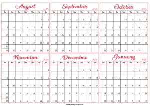 Calendar 2025 August to January 2026