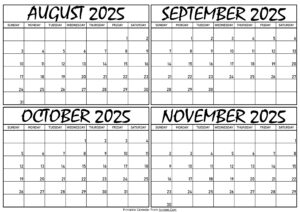 Calendar August to November 2025