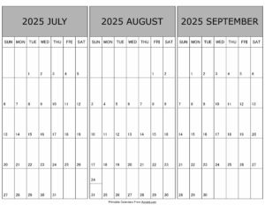 Calendar July August September 2025