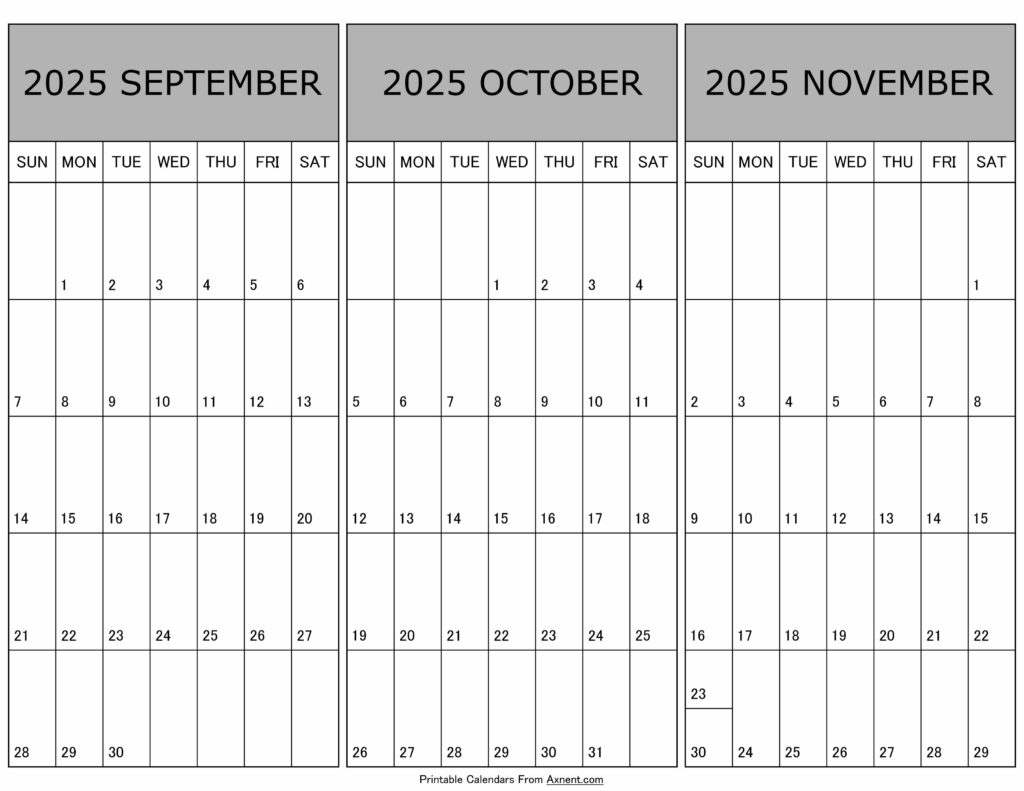 Calendar September October November 2025