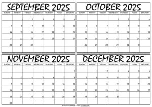 Calendar September to December 2025