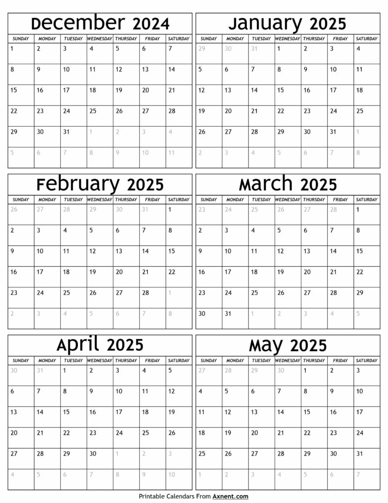 December 2024 to May 2025 Calendar