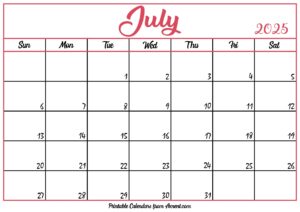 Free July Calendar 2025