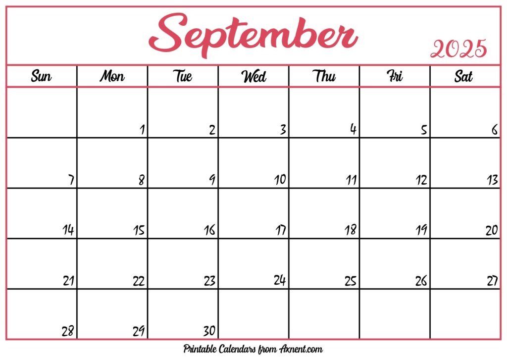 Free September Calendar 2025