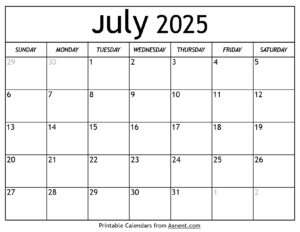 July 2025 Calendar