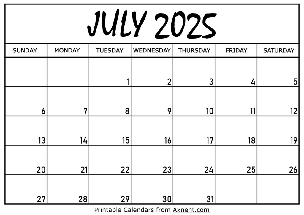 July 2025 Calendar Printable