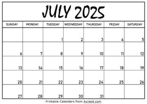 July 2025 Calendar Printable