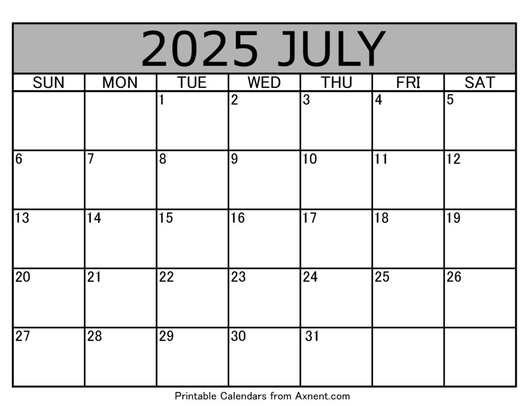 July 2025 Calendar Template