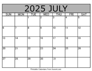 July 2025 Calendar Template