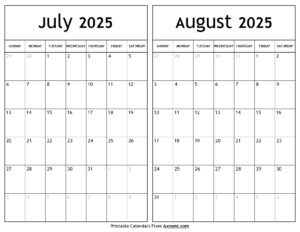 July August 2025 Calendar