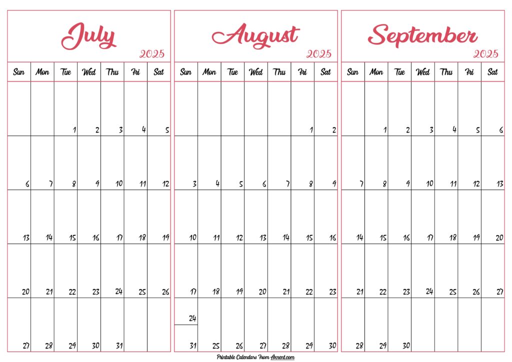 July August September 2025 Calendar