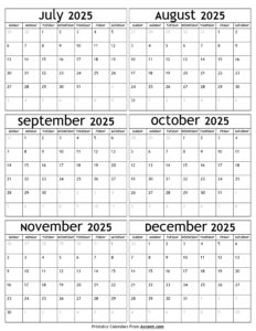 July to December 2025 Calendar