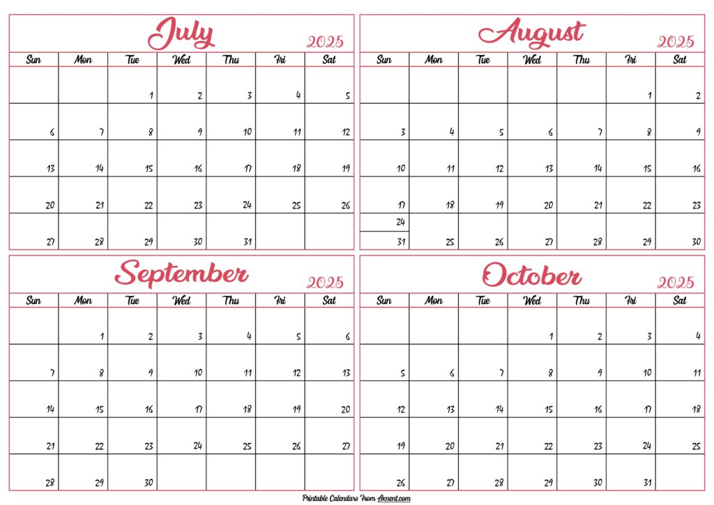 July to October Calendar 2025