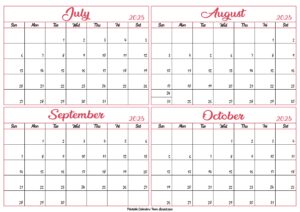 July to October Calendar 2025