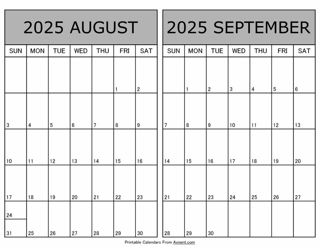 Printable August September 2025 Calendar