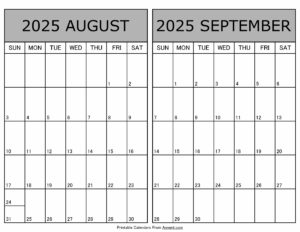 Printable August September 2025 Calendar