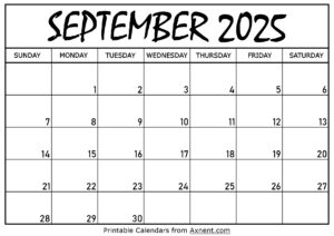 September 2025 Calendar Printable