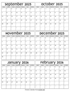 September 2025 to February 2026 Calendar