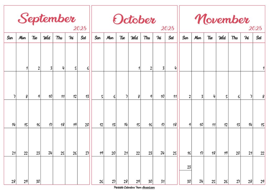 September October November 2025 Calendar