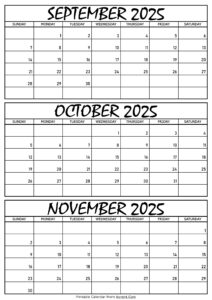 September October and November Calendar 2025