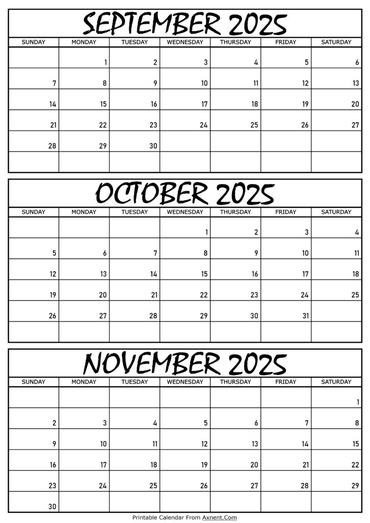 September October and November Calendar 2025