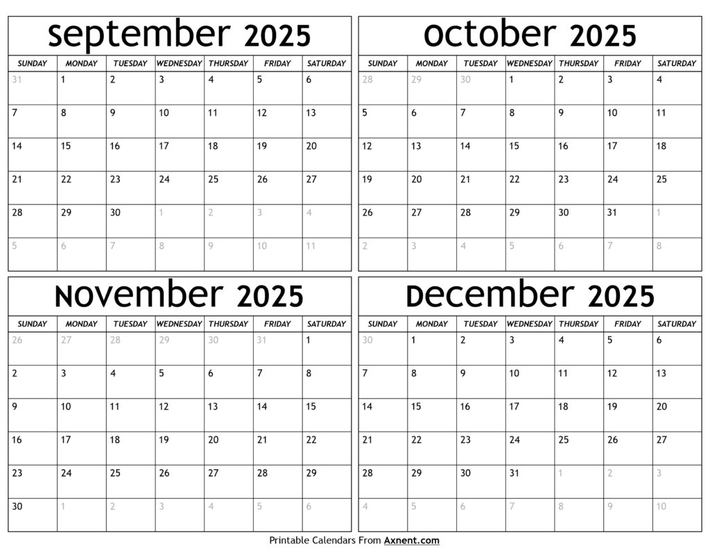 September to December 2025 Calendar