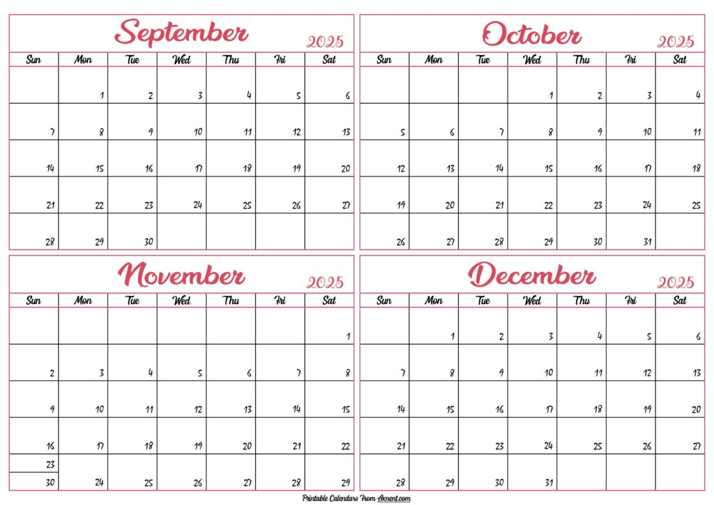 September to December Calendar 2025