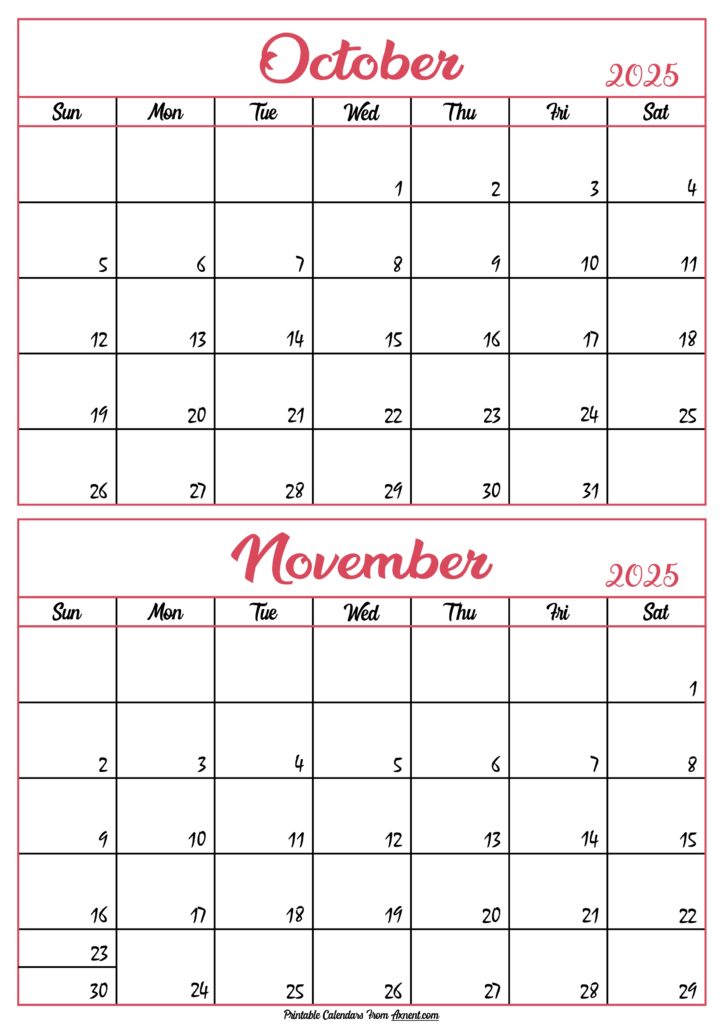 Calendar 2025 October November