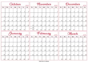 Calendar 2025 October to March 2026