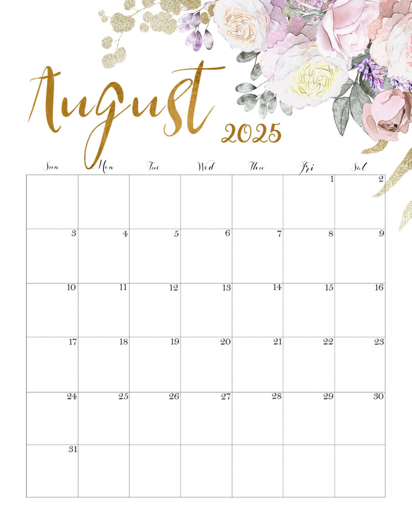 Calendar August 2025 Cute