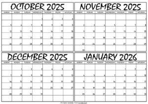 Calendar October 2025 to January 2026