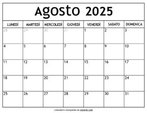 Calendario Agosto 2025