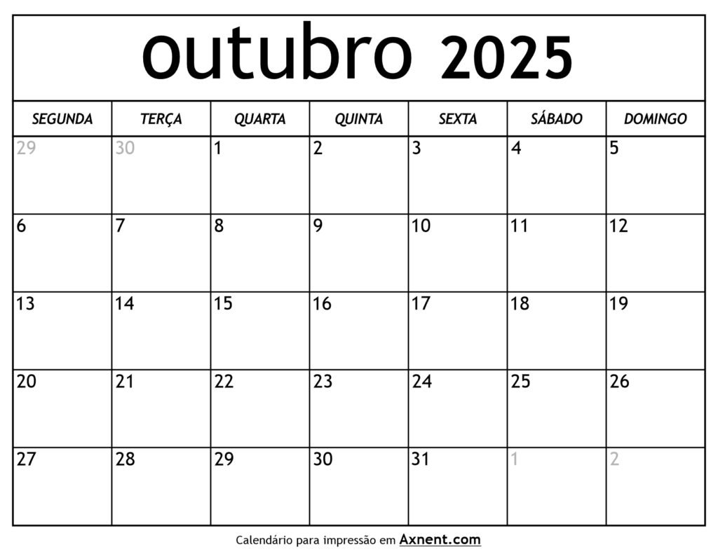 Calendário De Outubro De 2025