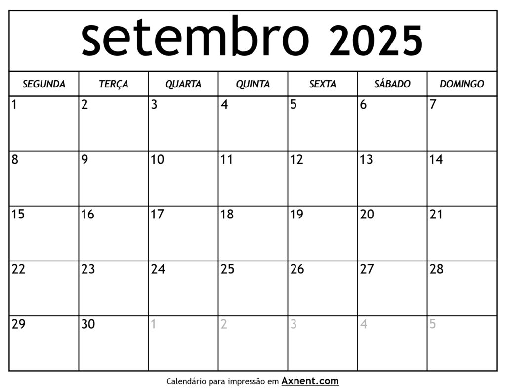 Calendário De Setembro De 2025