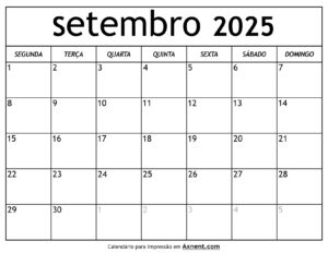 Calendário De Setembro De 2025