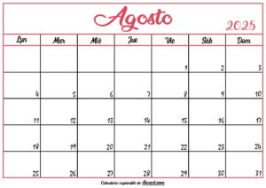 Calendario En Blanco Agosto 2025