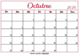 Calendario En Blanco Octubre 2025