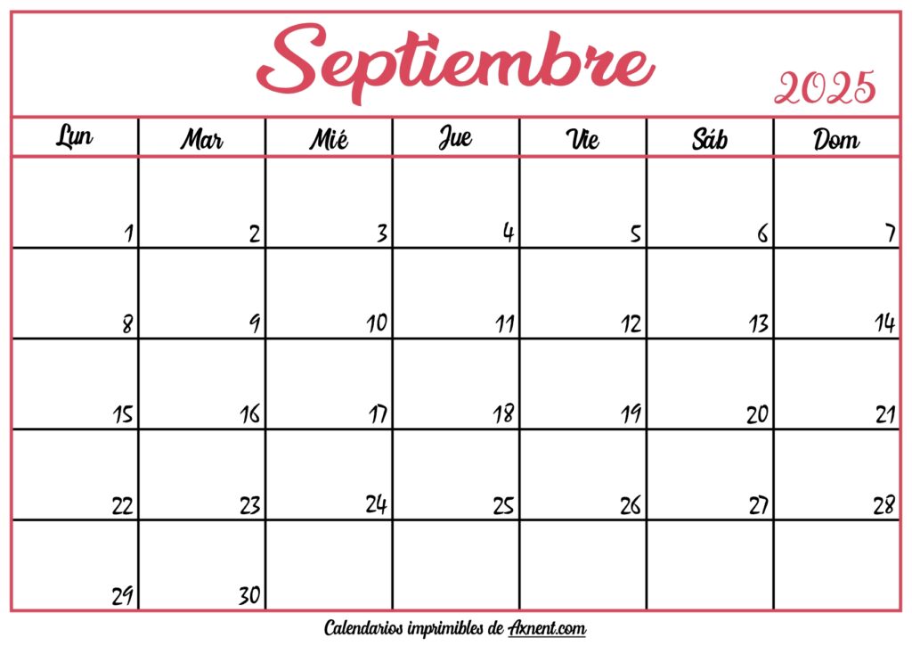 Calendario En Blanco Septiembre 2025