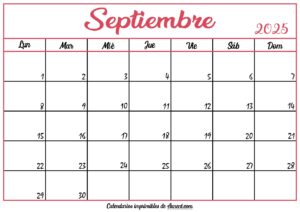 Calendario En Blanco Septiembre 2025