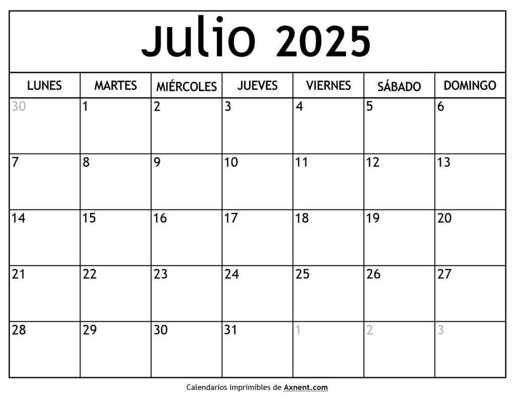 Calendario Julio 2025