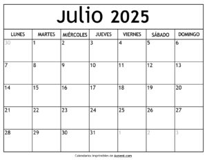 Calendario Julio 2025