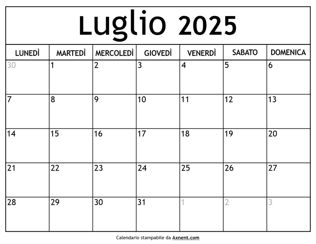 Calendario Luglio 2025