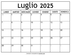 Calendario Luglio 2025