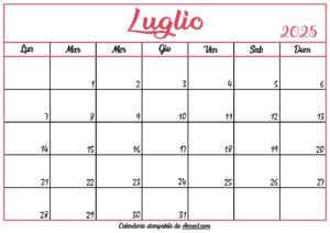 Calendario Luglio 2025 Stampabile