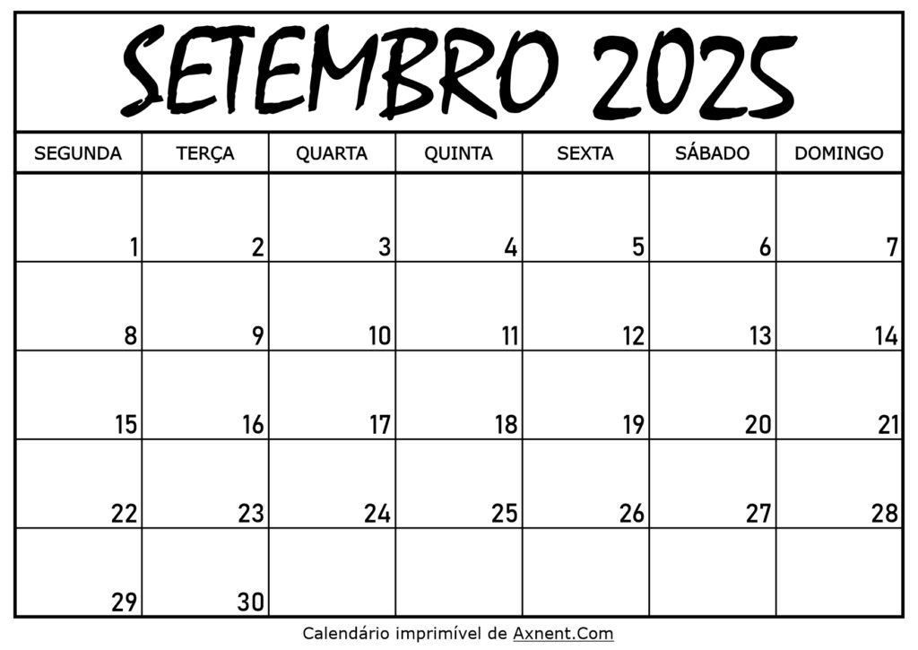 Calendário Mensal Setembro 2025