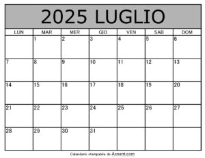 Calendario Mensile di Luglio 2025