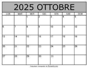 Calendario Mensile di Ottobre 2025