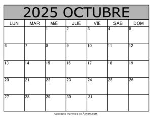 Calendario Mensual Octubre 2025