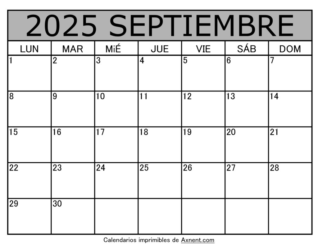 Calendario Mensual Septiembre 2025