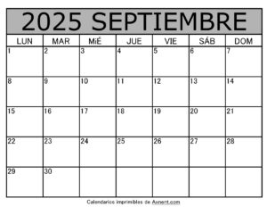 Calendario Mensual Septiembre 2025